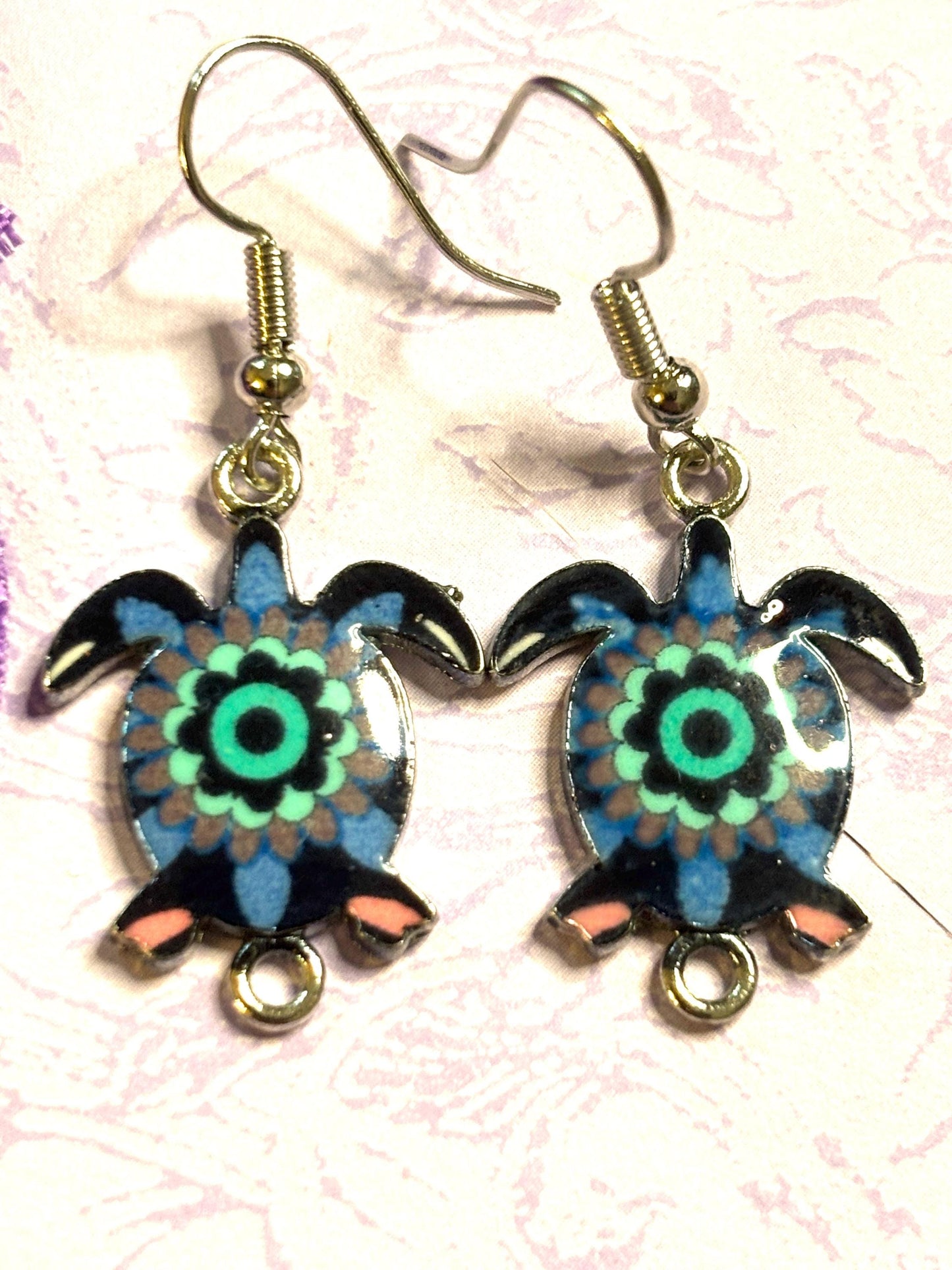 Colorful Turtle Earrings with Vivid Enamel Colors Silver Backs and Hypoallergenic Hooks in Seven Fun and Bright Color Options