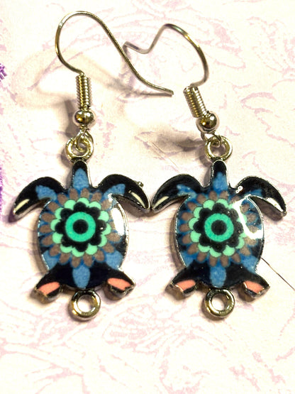 Colorful Turtle Earrings with Vivid Enamel Colors Silver Backs and Hypoallergenic Hooks in Seven Fun and Bright Color Options