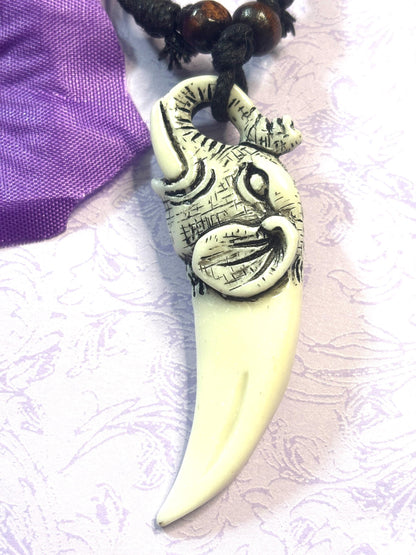 Faux Ivory Elephant Pendant Necklace Adjustable Leather Cord Tribal Style Elephant Jewelry Boho Animal Necklace for Nature Lover Gift