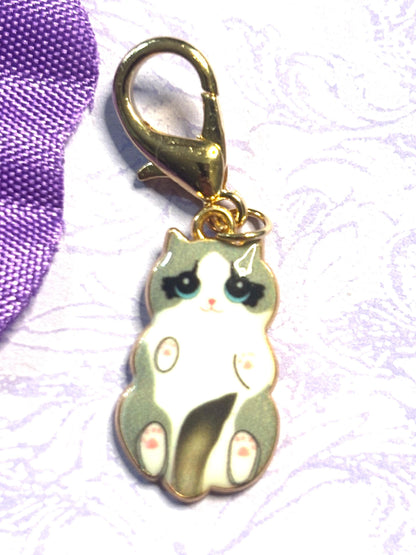 Cuddly Cat Purse Charm Bag Charm Bookbag Charm Zipper Pull with Gold Plated Back and Lobster Claw Clasp in Six Cute Cat Color Options