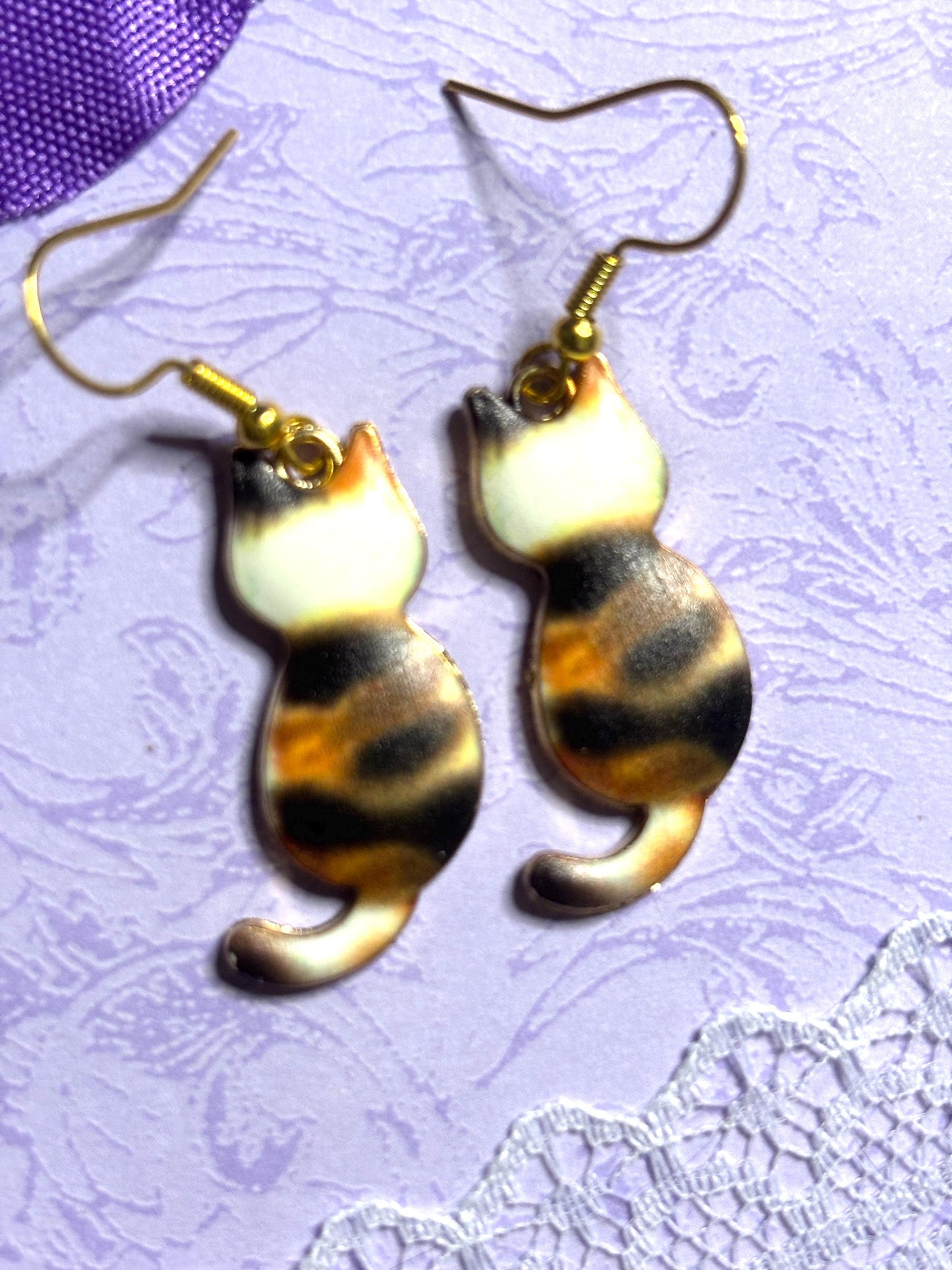 Floral Cat Earrings Enamel Cat Jewelry Gold Plated Lightweight Hypoallergenic Hooks Cute Cat Lover Gift in Floral and Animal Breed Styles