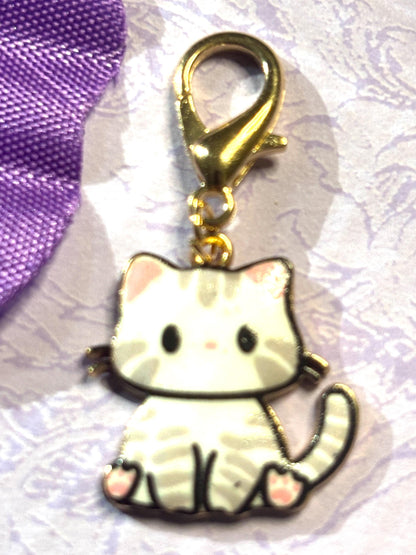 Cute Kitten Purse Charm Bag Charm Bookbag Charm Zipper Pull with Gold Plated Back and Lobster Claw Clasp in Six Adorable Cat Colors