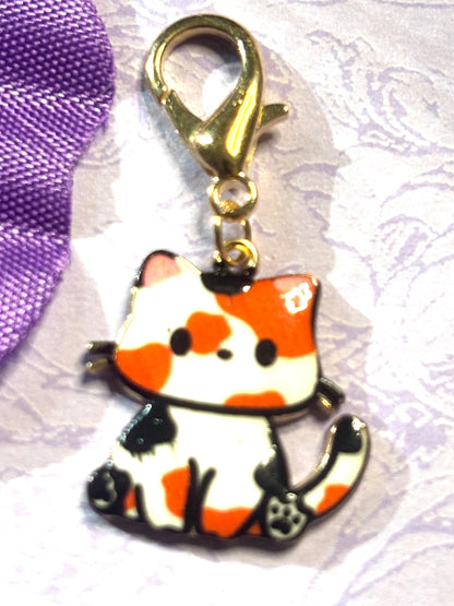 Cute Kitten Purse Charm Bag Charm Bookbag Charm Zipper Pull with Gold Plated Back and Lobster Claw Clasp in Six Adorable Cat Colors