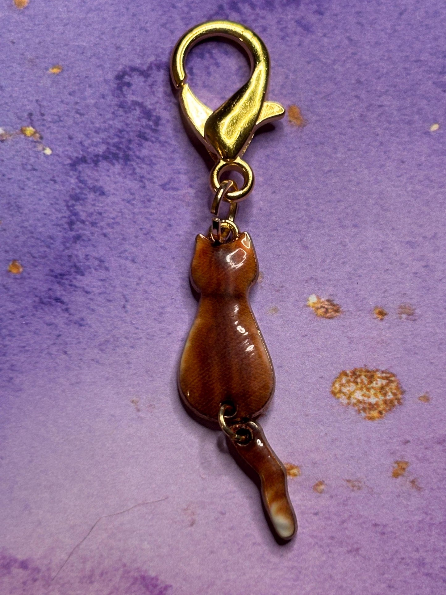 Silhouette Cat Purse Charm Enamel Cat Bag Charm Dangly Tail Kitty Keychain Zipper Pull Colorful Cat Gift Gold Lobster Clasp Cat lovers