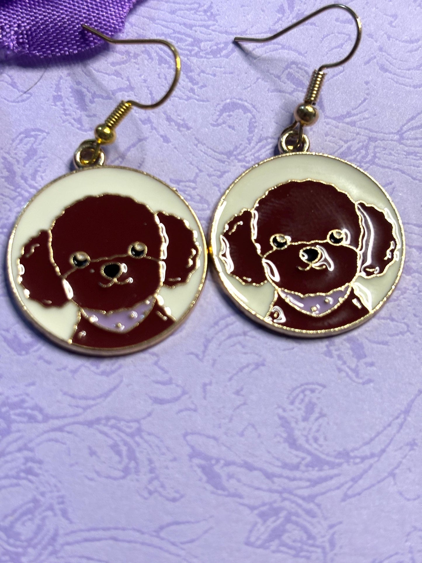 Round Dog Earrings with Vivid Enamel Colors Gold Plated Backs and Hypoallergenic Hooks Featuring Huskies Poodles Doodles and More