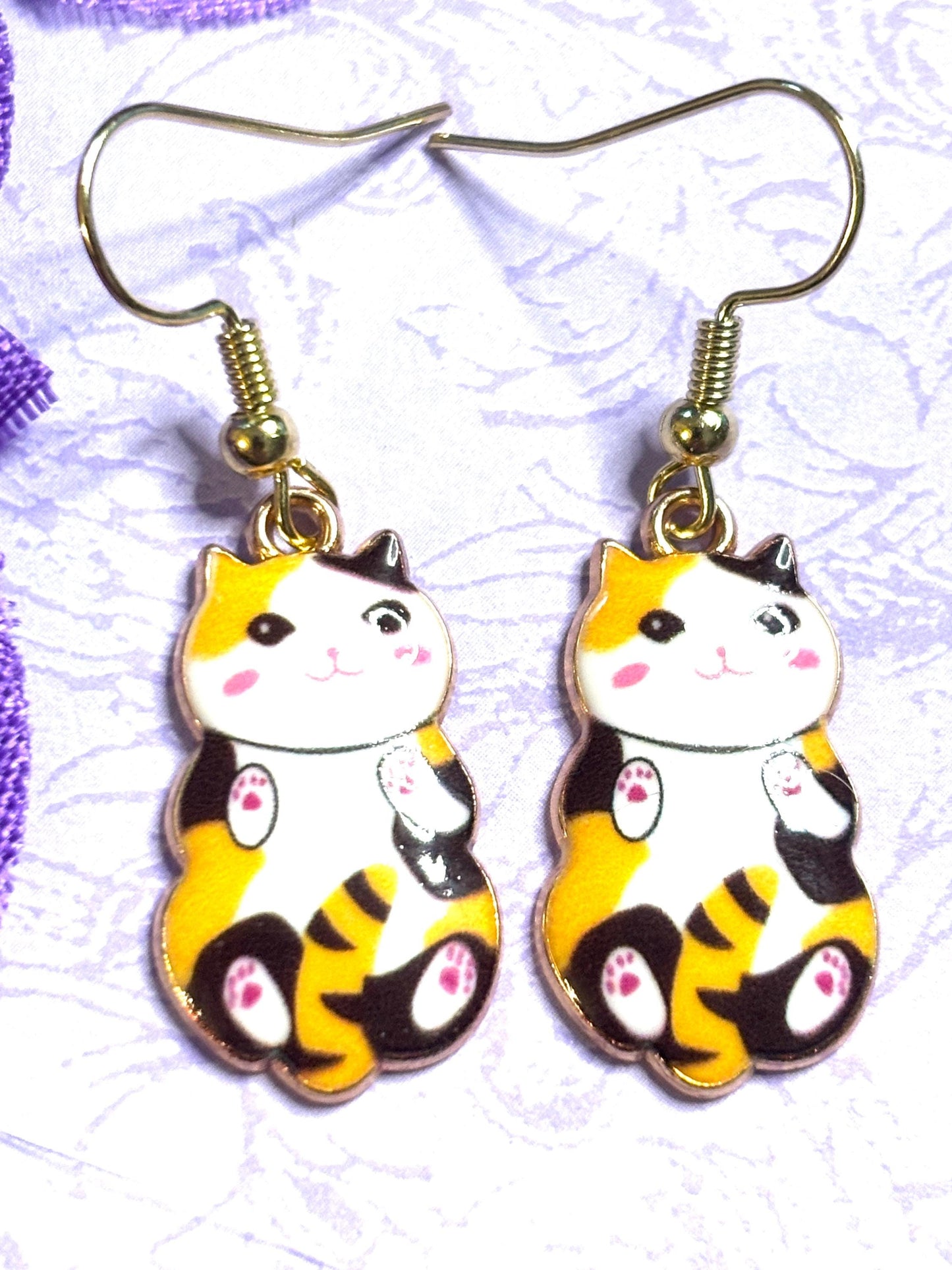 Cuddly Cat Earrings with Vivid Enamel Colors Gold Backs and Hypoallergenic Hooks in Nine Adorable Color Options for Cat Lovers