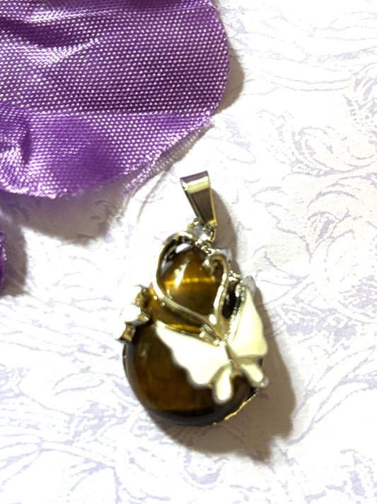 White Butterfly Pendants Natural Stone Necklace Silver Snake Chain Enamel Jewelry with Silver Plated Accents Gift for Nature Lovers