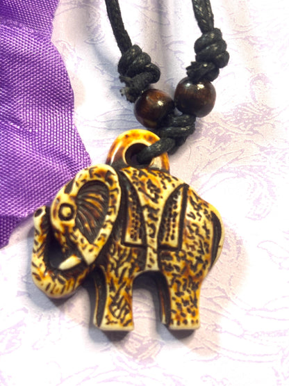 Faux Ivory Elephant Pendant Necklace Adjustable Leather Cord Tribal Style Elephant Jewelry Boho Animal Necklace for Nature Lover Gift