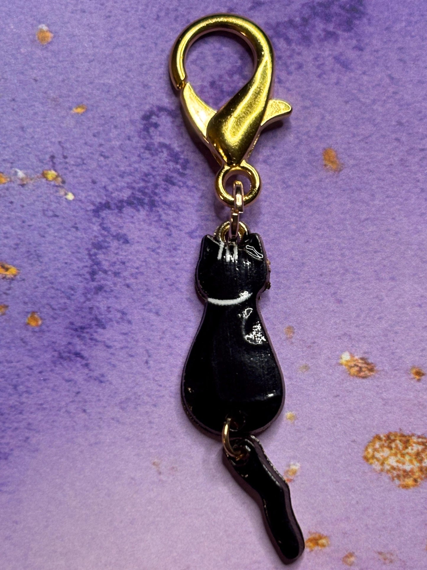 Silhouette Cat Purse Charm Enamel Cat Bag Charm Dangly Tail Kitty Keychain Zipper Pull Colorful Cat Gift Gold Lobster Clasp Cat lovers