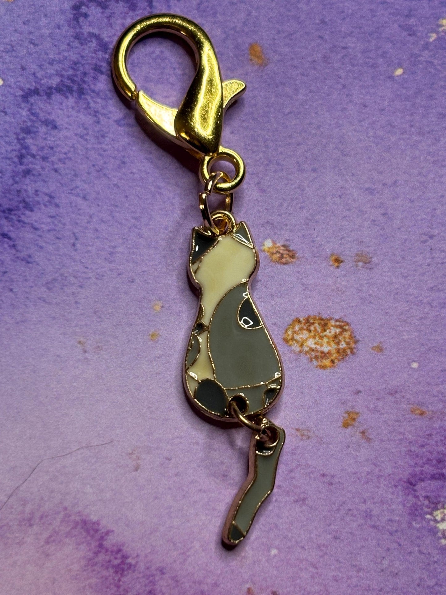 Silhouette Cat Purse Charm Enamel Cat Bag Charm Dangly Tail Kitty Keychain Zipper Pull Colorful Cat Gift Gold Lobster Clasp Cat lovers
