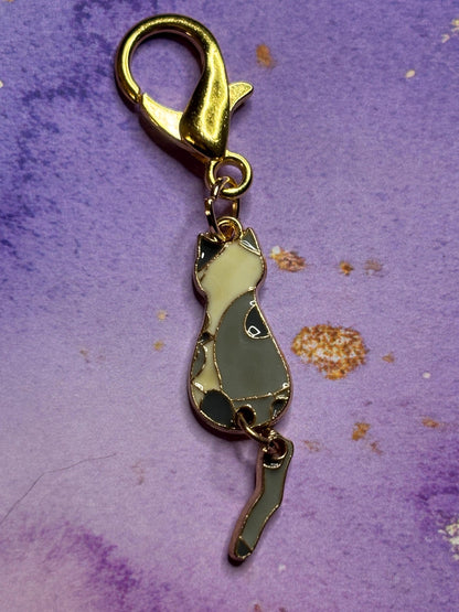 Silhouette Cat Purse Charm Enamel Cat Bag Charm Dangly Tail Kitty Keychain Zipper Pull Colorful Cat Gift Gold Lobster Clasp Cat lovers
