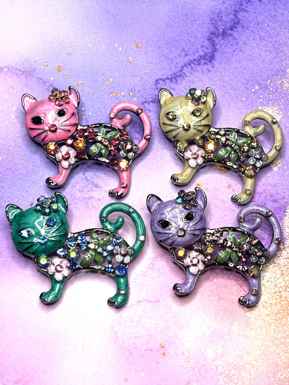 Rhinestone and Enamel Cat Broaches Pins Sparkling Kitty Jewelry Colorful Gem Cat Broach Cute Feline Accessory with 4 Bright Options