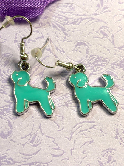 Retriever Puppy Earrings with Vivid Enamel Colors Silver Plated Backs and Hypoallergenic Hooks in Black White Pink and Blue