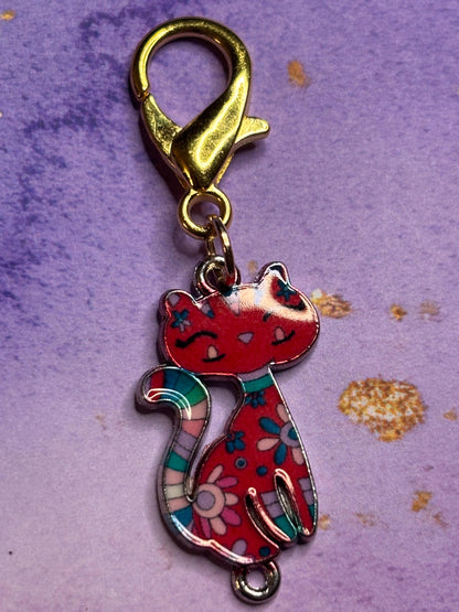 Sassy Cat Purse Charm Enamel Cat Bag Charm Kitty Keychain Zipper Pull Colorful Cat Gift Gold Lobster Clasp Cute Fun Accessory Cat Lovers