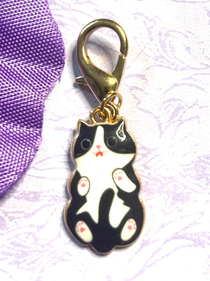 Cuddly Cat Purse Charm Bag Charm Bookbag Charm Zipper Pull with Gold Plated Back and Lobster Claw Clasp in Six Cute Cat Color Options