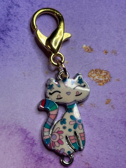 Sassy Cat Purse Charm Enamel Cat Bag Charm Kitty Keychain Zipper Pull Colorful Cat Gift Gold Lobster Clasp Cute Fun Accessory Cat Lovers