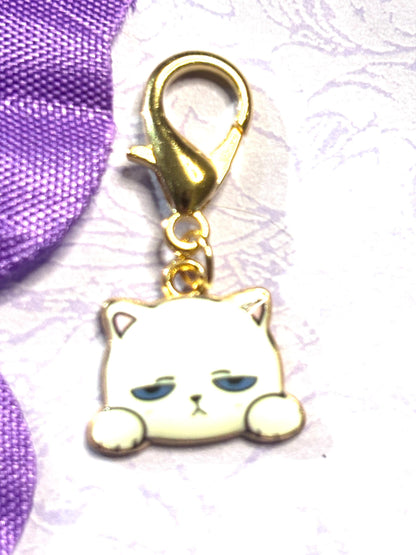 Cute Cat Face Purse Charm Bag Charm Bookbag Charm with Gold Plated Back and Lobster Claw Clasp in Five Fun Color Options