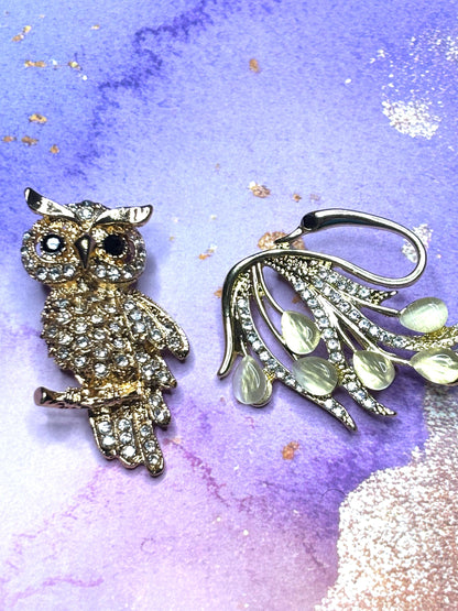 Rhinestone Owl and Swan Broaches Pins Sparkling Animal Jewelry Elegant Gem Accented Broach Cute Owl and Swan Pins for Women
