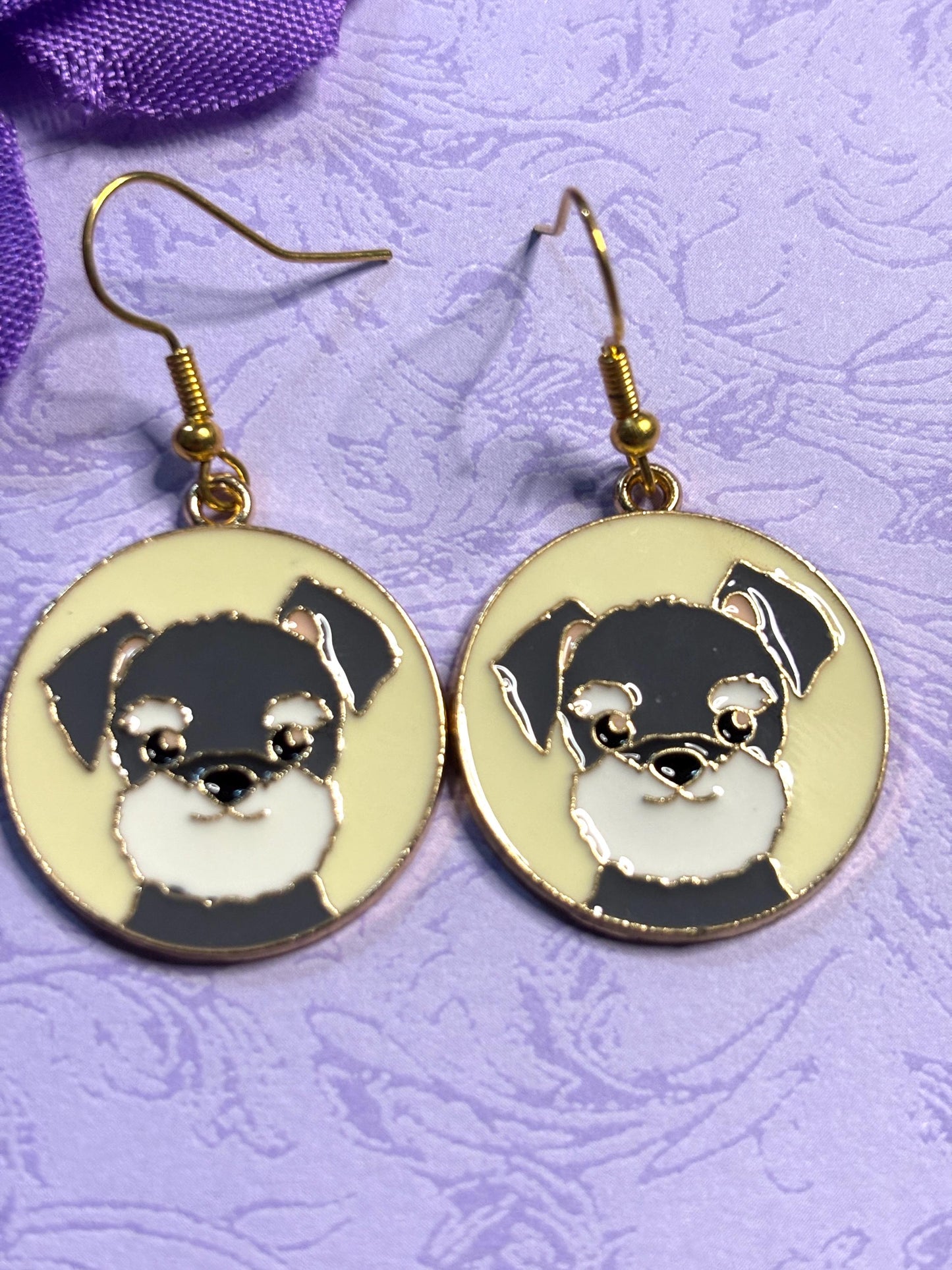 Round Dog Earrings with Vivid Enamel Colors Gold Plated Backs and Hypoallergenic Hooks Featuring Huskies Poodles Doodles and More