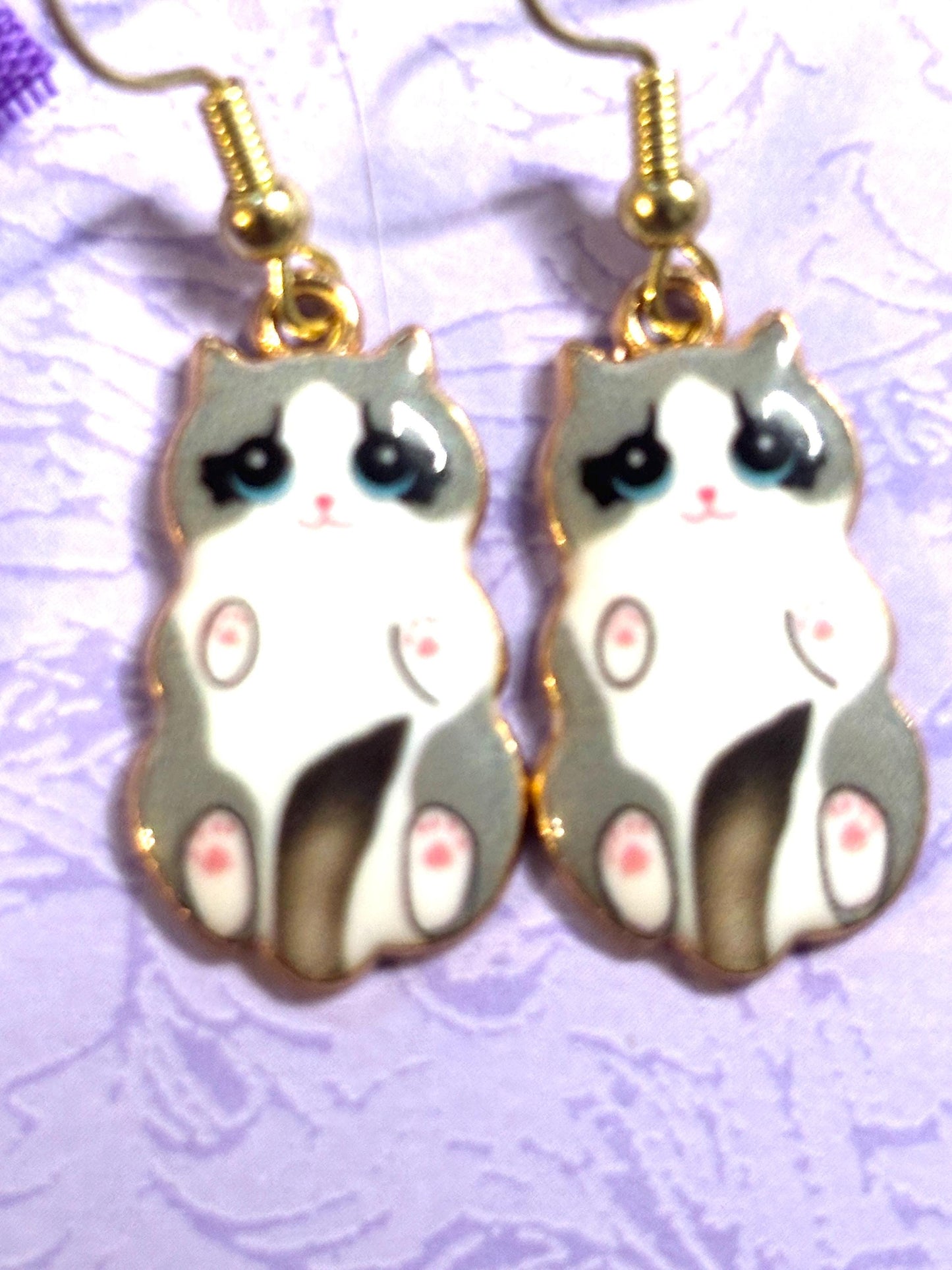 Cuddly Cat Earrings with Vivid Enamel Colors Gold Backs and Hypoallergenic Hooks in Nine Adorable Color Options for Cat Lovers