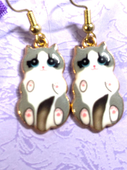 Cuddly Cat Earrings with Vivid Enamel Colors Gold Backs and Hypoallergenic Hooks in Nine Adorable Color Options for Cat Lovers