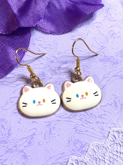 Cute Cat Face Earrings Enamel Cat Jewelry Gold Plated Lightweight Hypoallergenic Hooks Adorable Gift for Cat Lovers in Fun Colors