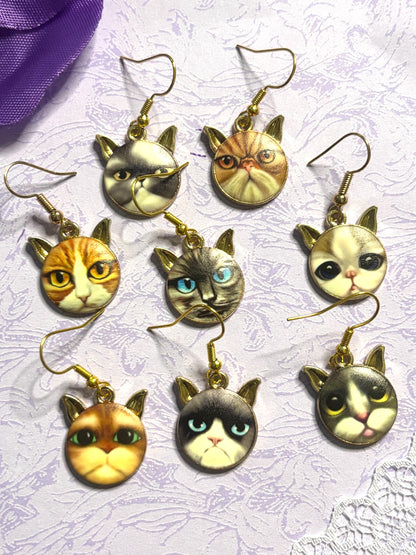 Realistic Cat Face Earrings Enamel Cat Jewelry Gold Plated Lightweight Hypoallergenic Hooks Gift for Cat Lovers in Lifelike Styles