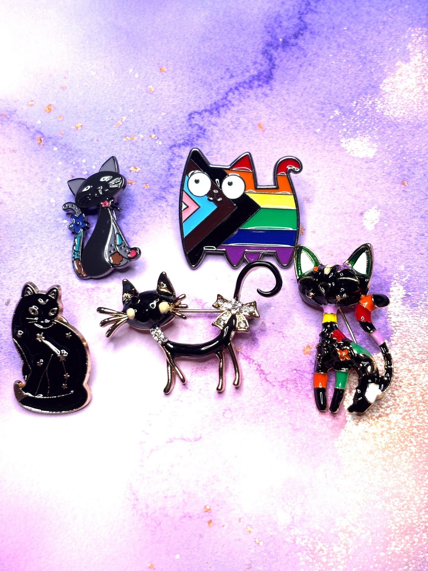 Fun Colorful Cat Broaches Pins Bright Kitty Jewelry Cute Multicolor Cat Broach Playful Animal Accessories with 5 Unique Cat Styles
