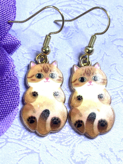 Cuddly Cat Earrings with Vivid Enamel Colors Gold Backs and Hypoallergenic Hooks in Nine Adorable Color Options for Cat Lovers