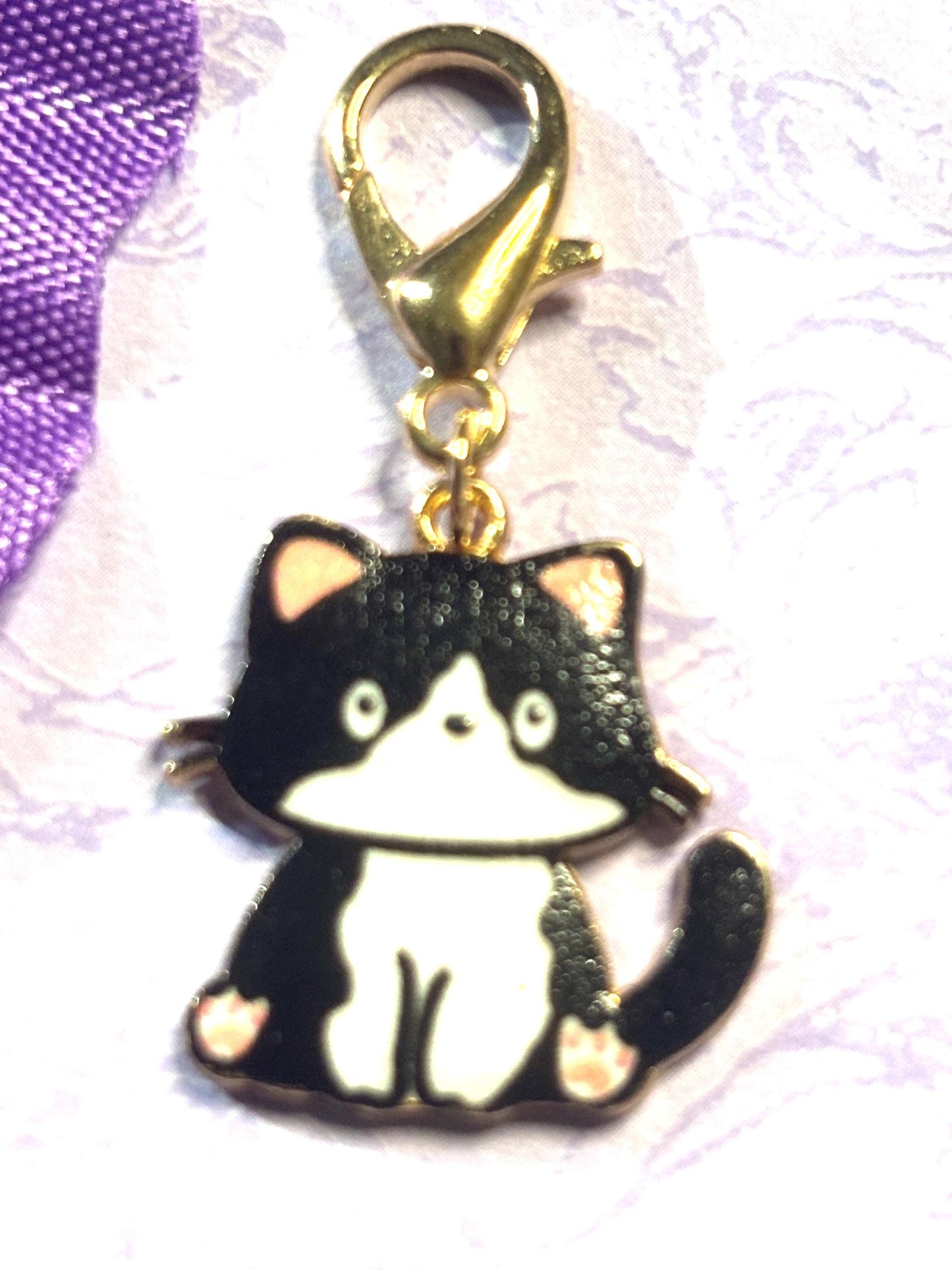 Cute Kitten Purse Charm Bag Charm Bookbag Charm Zipper Pull with Gold Plated Back and Lobster Claw Clasp in Six Adorable Cat Colors