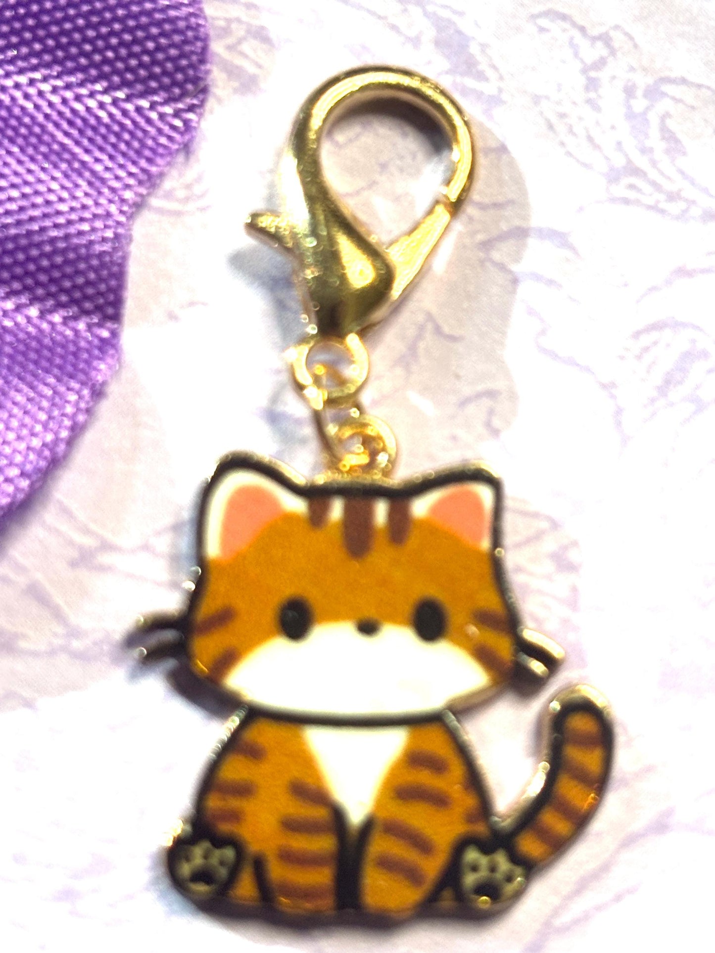 Cute Kitten Purse Charm Bag Charm Bookbag Charm Zipper Pull with Gold Plated Back and Lobster Claw Clasp in Six Adorable Cat Colors