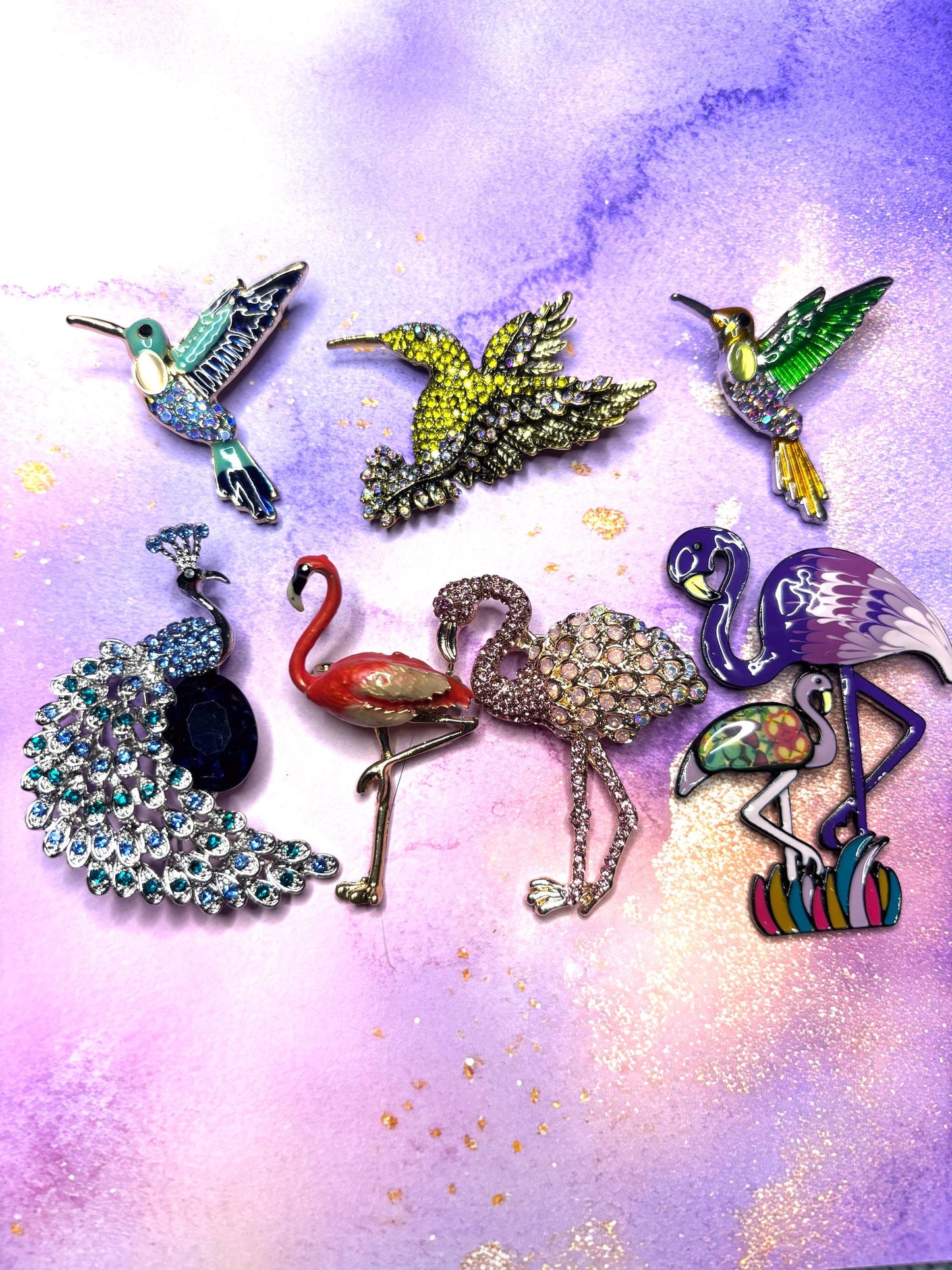 Rhinestone Bird Broaches Pins Sparkling Hummingbird Peacock and Flamingo Jewelry Colorful Gem Bird Broach Cute Pins for Women