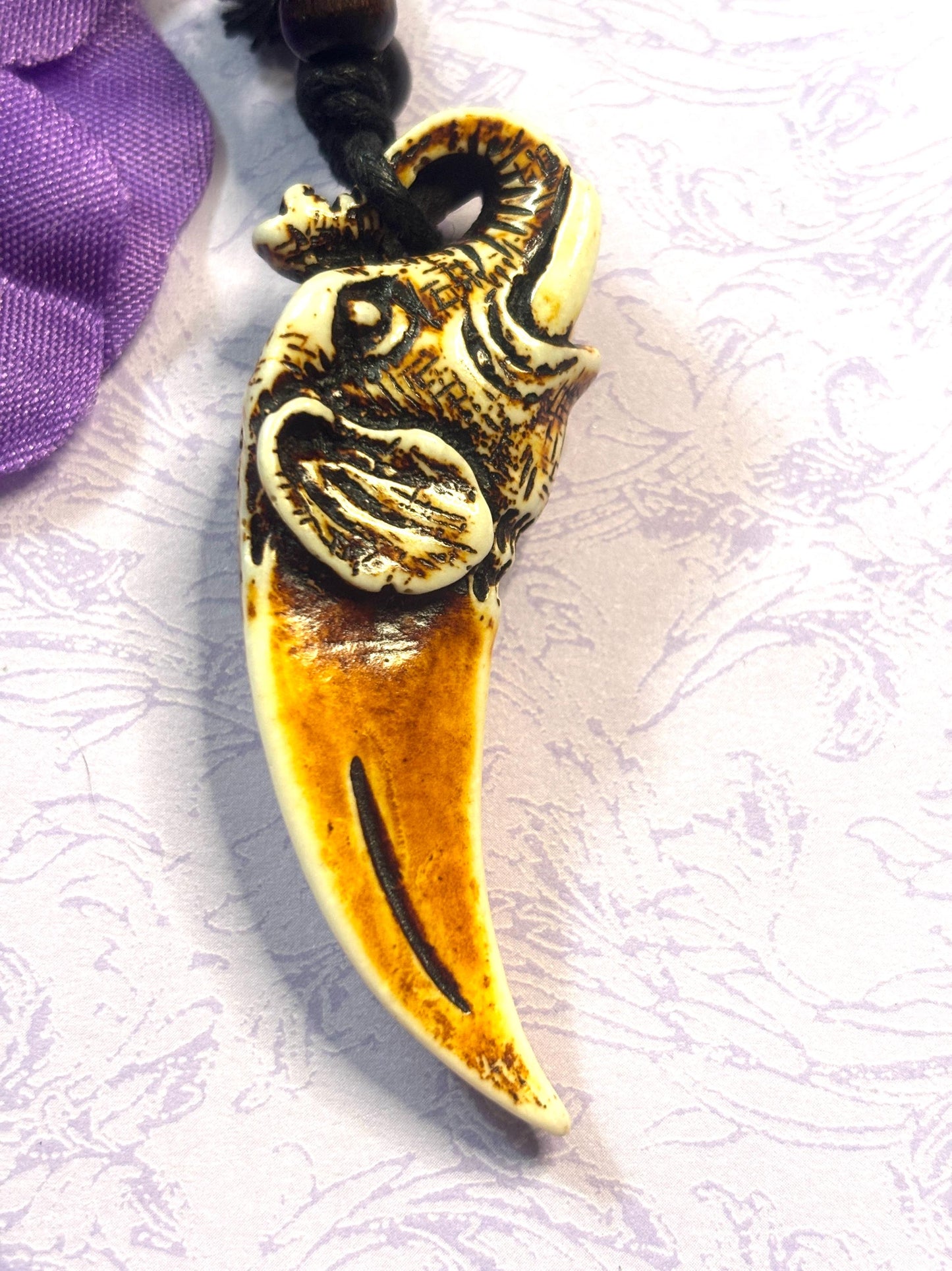 Statement Faux Ivory Elephant Pendant Necklace Adjustable Leather Cord Tribal Style Elephant Jewelry Bold Boho Animal Necklace for Her