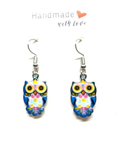 Colorful Owl Earrings, Enamel Owl Earrings, Bird Earrings, Wild Life Jewelry, Owl Jewelry, Owl Lovers Earrings, Gift for Nature Lovers