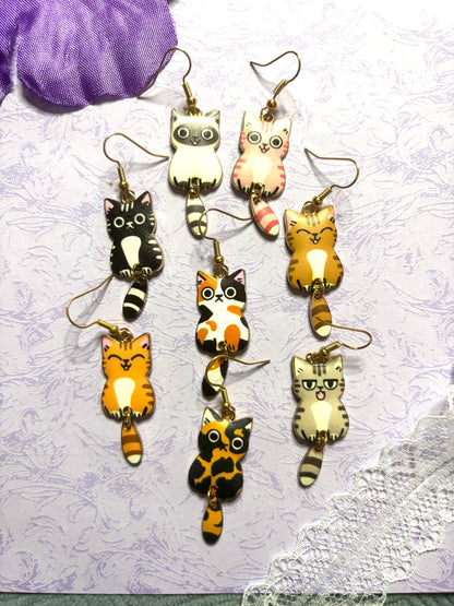 Dangly Tail Cat Earrings Enamel Cat Jewelry with Gold Plating Lightweight Hypoallergenic Hooks Cute Cat Lover Gift in Multiple Colors