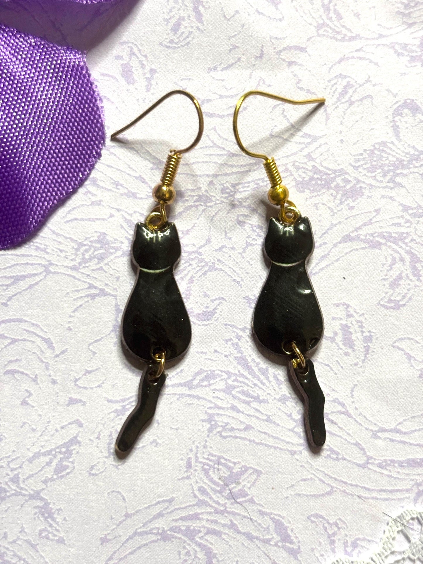 Silhouette Cat Earrings Enamel Cat Jewelry Gold Plated Lightweight Hypoallergenic Hooks Cute Gift for Cat Lovers in Multiple Colors
