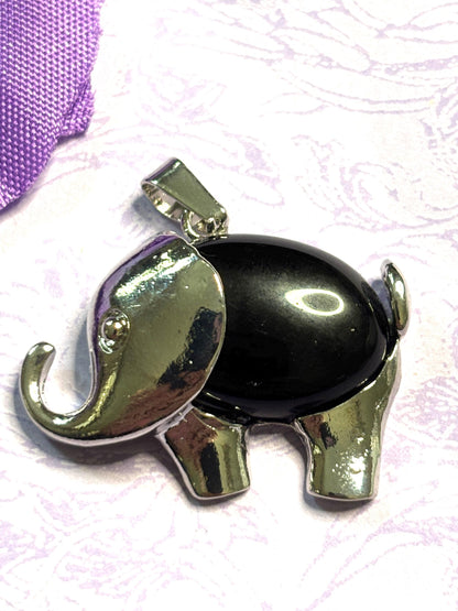 Natural Stone Elephant Pendant Necklace with Silver Accents and 925 Silver Chain in Five Gemstone Color Options