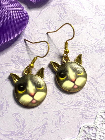 Realistic Cat Face Earrings Enamel Cat Jewelry Gold Plated Lightweight Hypoallergenic Hooks Gift for Cat Lovers in Lifelike Styles