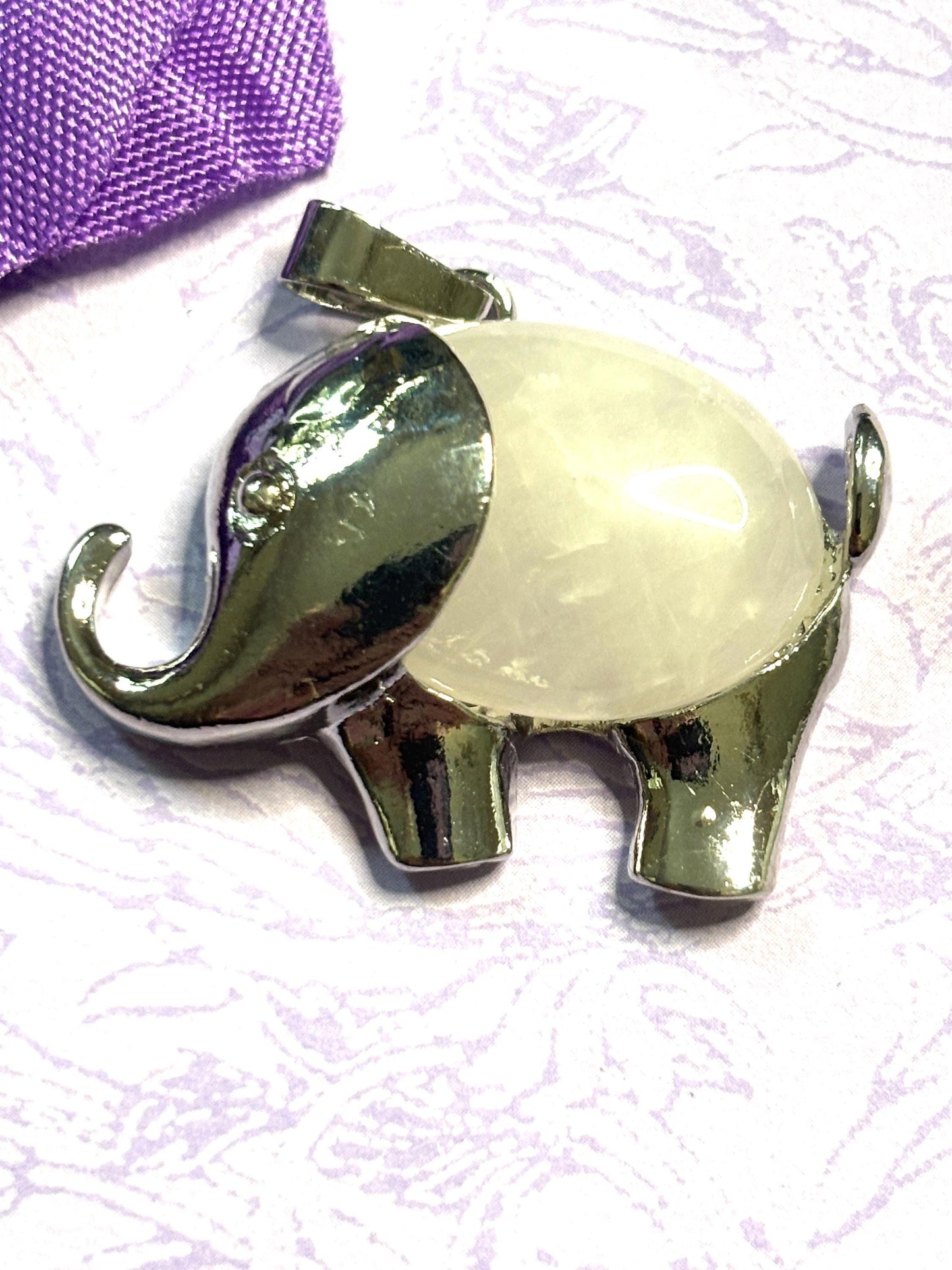 Natural Stone Elephant Pendant Necklace with Silver Accents and 925 Silver Chain in Five Gemstone Color Options