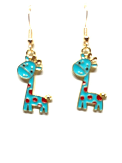 Colorful Giraffe Earrings, Giraffe Earrings, Animal Earrings, Giraffe Jewelry, Animal Lovers Jewelry, Enamel and Gold Giraffe Earrings