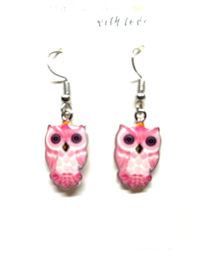 Colorful Owl Earrings, Enamel Owl Earrings, Bird Earrings, Wild Life Jewelry, Owl Jewelry, Owl Lovers Earrings, Gift for Nature Lovers