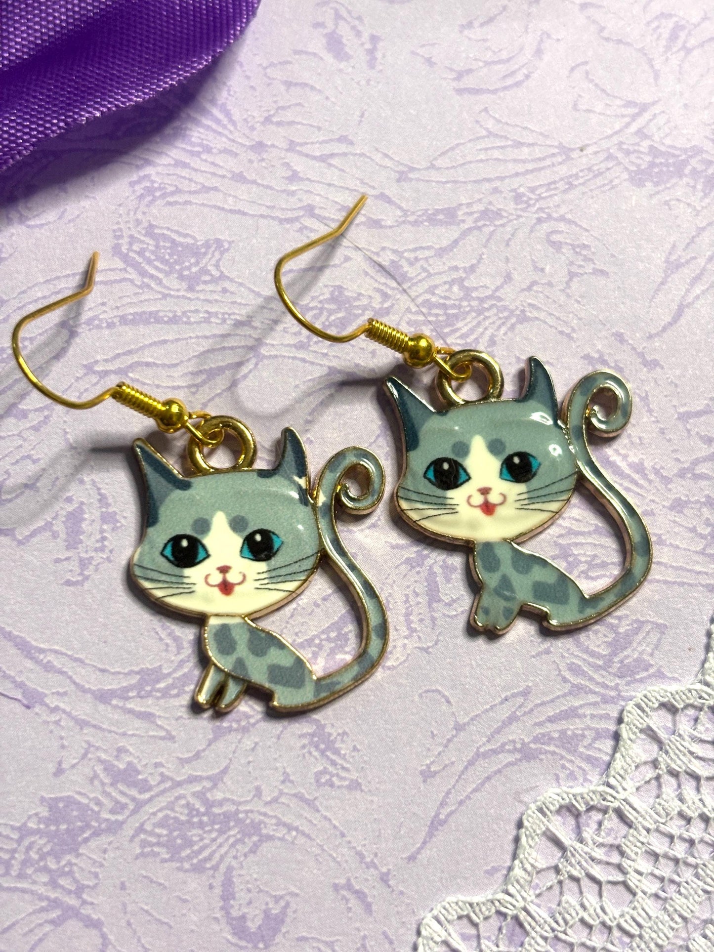 Cute Cat Earrings Enamel Cat Jewelry Silver Plated Lightweight Hypoallergenic Hooks Adorable Gift for Cat Lovers in Fun Color Options