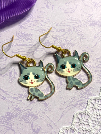 Cute Cat Earrings Enamel Cat Jewelry Silver Plated Lightweight Hypoallergenic Hooks Adorable Gift for Cat Lovers in Fun Color Options