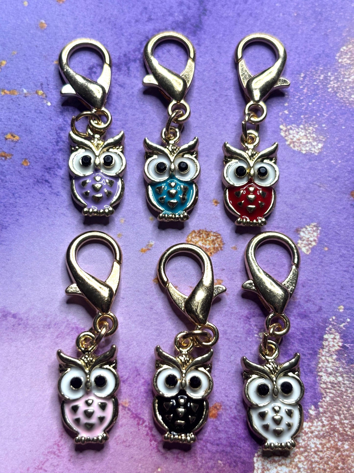 Colorful Owl Purse Charm Enamel Owl Bag Charm Cute Owl Keychain Zipper Pull Colorful Owl Gift Gold Lobster Clasp Woodland Creature gift