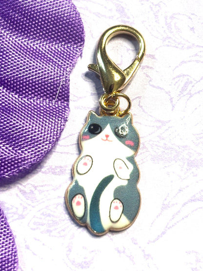 Cuddly Cat Purse Charm Bag Charm Bookbag Charm Zipper Pull with Gold Plated Back and Lobster Claw Clasp in Six Cute Cat Color Options