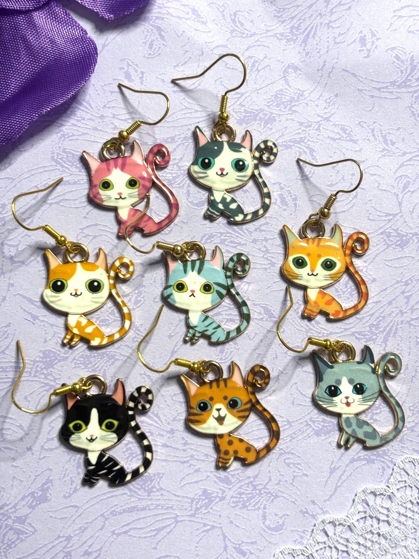 Cute Cat Earrings Enamel Cat Jewelry Silver Plated Lightweight Hypoallergenic Hooks Adorable Gift for Cat Lovers in Fun Color Options