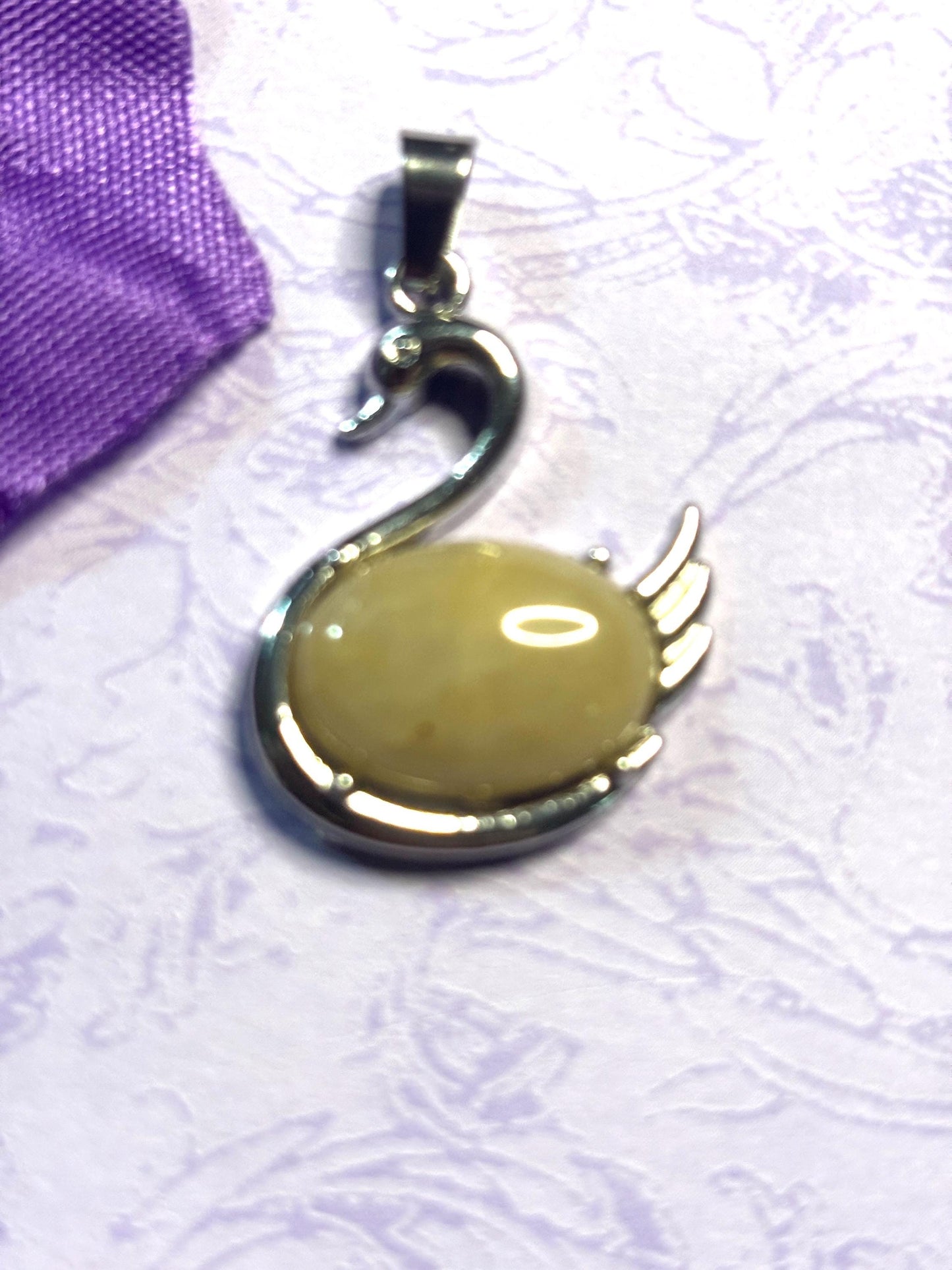 Natural Stone Swan Pendant Necklace Silver Swan Jewelry Real Gemstone Pendant on 925 Silver Chain Elegant Animal Lover Gift for Her
