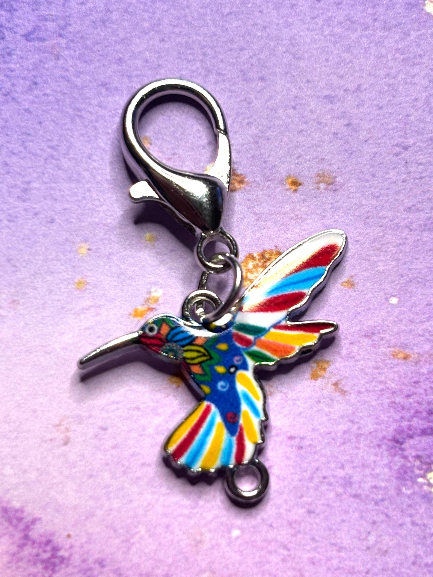 Colorful Hummingbird Purse Charm Enamel Bird Bag Charm Hummingbird Keychain Zipper Pull Colorful Bird Gift Silver Lobster Clasp Wildlife