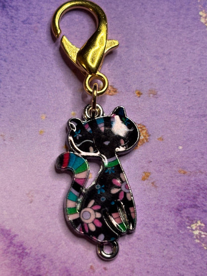 Sassy Cat Purse Charm Enamel Cat Bag Charm Kitty Keychain Zipper Pull Colorful Cat Gift Gold Lobster Clasp Cute Fun Accessory Cat Lovers