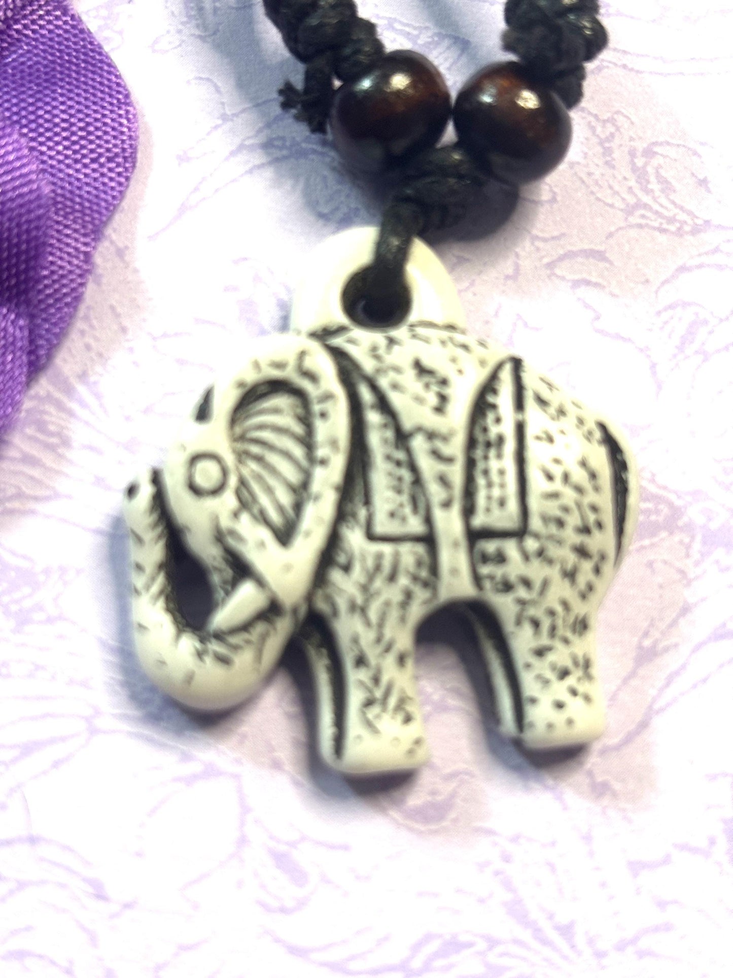 Statement Faux Ivory Elephant Pendant Necklace Adjustable Leather Cord Tribal Style Elephant Jewelry Bold Boho Animal Necklace for Her